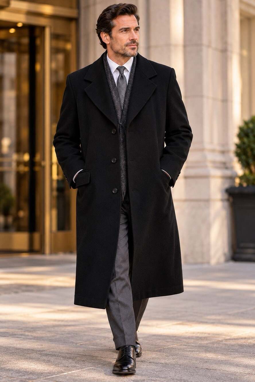 Holzman Furs Mens 100% Cashmere Overcoat Loro Piana Fabric Black 52-54 READ